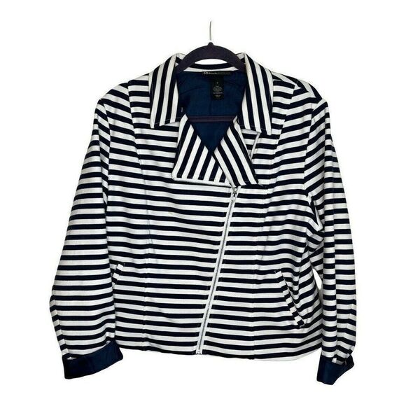 Lane Bryant Navy & White Striped Moto Jacket Blazer Women's Size 16 - Picture 1 of 9